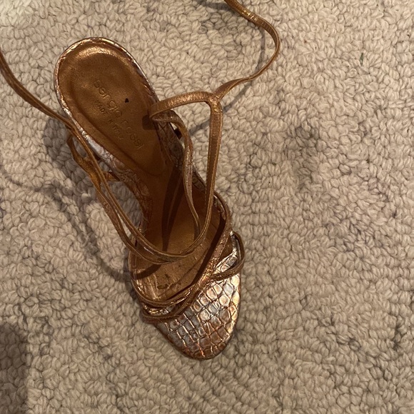 Bronze and silver Metallic crocodile leather strapped heel sandals 38 - Picture 3 of 4